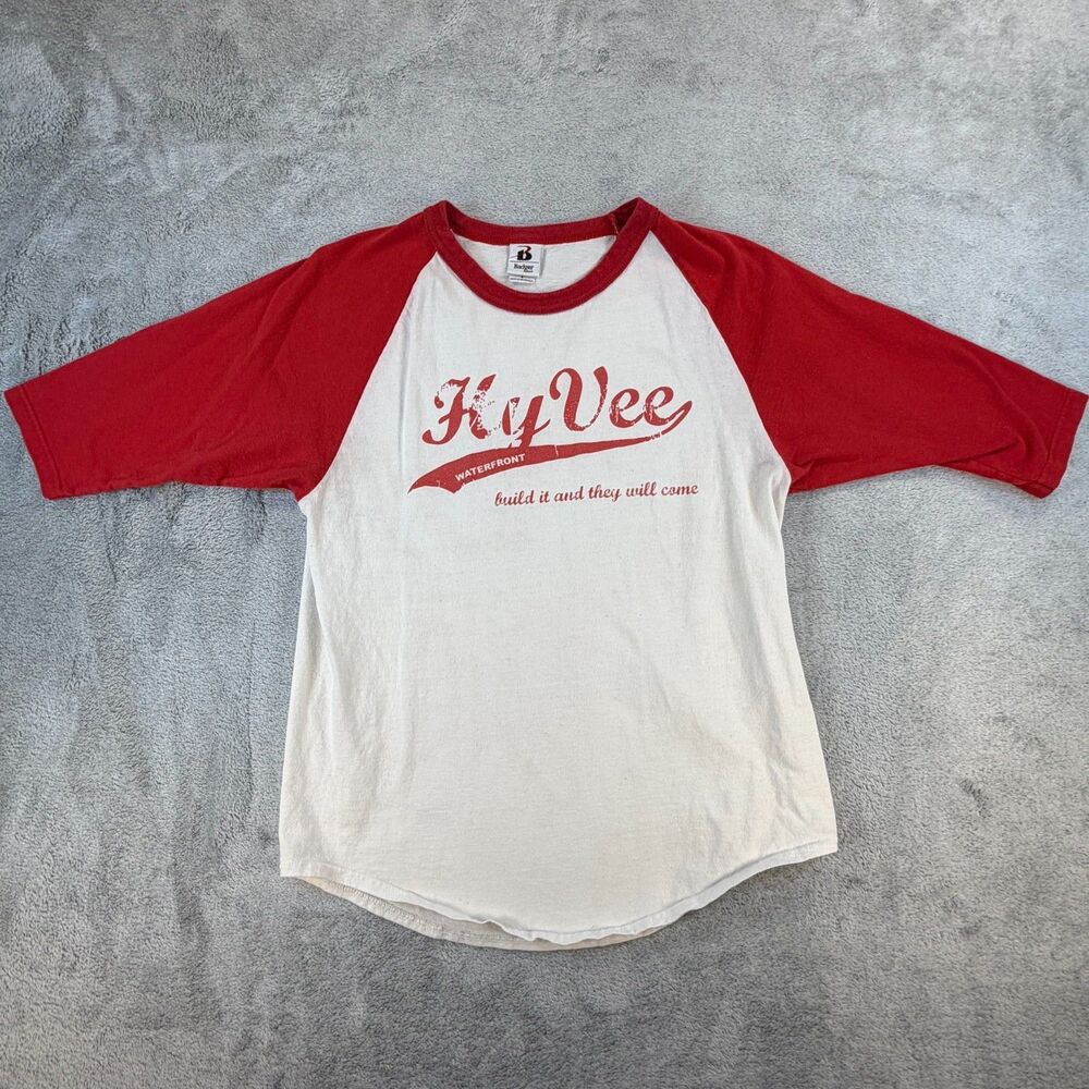 Hy-Vee Iowa City Raglan Baseball T-Shirt Lot Small Red White 2 Pack